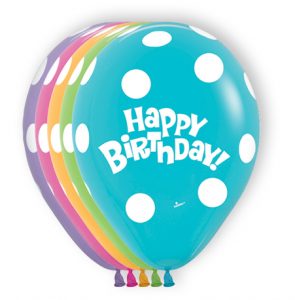 11 inch Polka Dot Birthday Assortment of Betallatex Latex printed balloons by Betallic.
