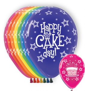 11 inch Happy Cake Day Assortment of Betallatex Latex printed balloons by Betallic.
