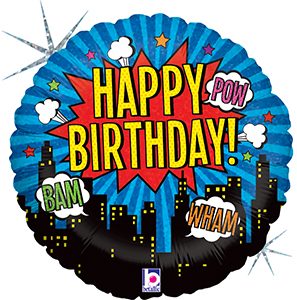 Superhero Birthday Holographic balloon by Betallic.