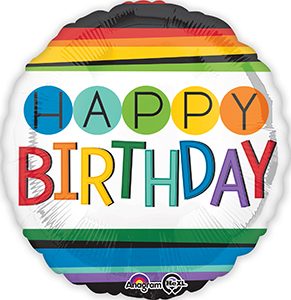 Rainbow Birthday standard size balloon by Anagram. 