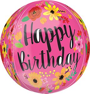 Happy Birthday Pink Floral Orbz balloon by Anagram.