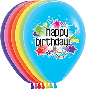 11 inch Starburst Birthday Assortment of Betallatex Latex printed balloons by Betallic.