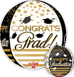 Congrats Grad Gold and Black Orbz balloon by Anagram.