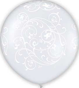 36 inch Filigree Pearl White Betallatex Latex printed balloon by Betallic.