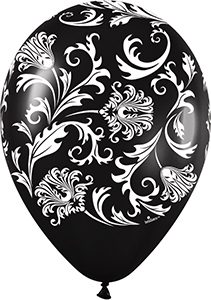11 inch Damask Metallic Black Betallatex Latex printed balloon by Betallic.