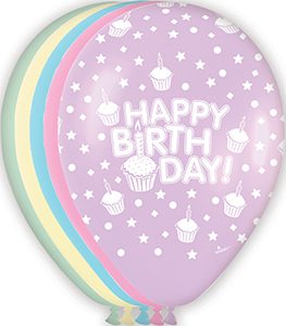 11 inch Cupcake Birthday Assortment of Betallatex Latex printed balloons by Betallic.