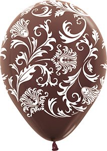 11 inch Damask Metallic Chocolate Betallatex Latex printed balloon by Betallic.