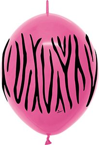 12 inch LINK-O-LOON Zebra Deluxe Fuchsia printed Betallatex balloon.