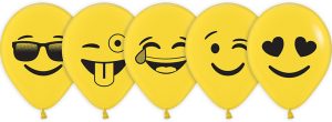 5 inch Emoji Assortment of Betallatex printed balloons.