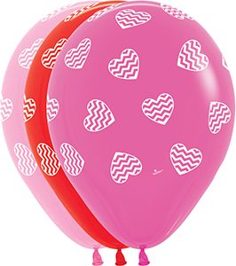 11 inch Chevron Hearts Assortment of Betallatex Latex printed balloons by Betallic.