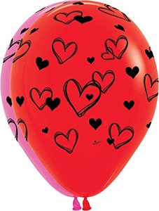 11 inch Heart Scribbles Assortment of Betallatex Latex printed balloons by Betallic.