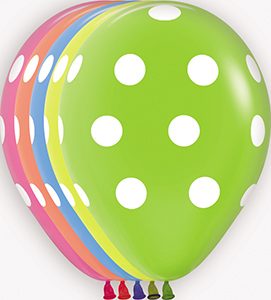 11 inch Polka Dots Neon Assortment of Betallatex Latex printed balloons by Betallic.
