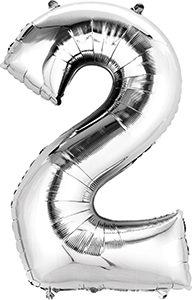Number 2 Silver 26 inch helium shape by Anagram.
