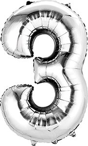 Number 3 Silver 26 inch helium shape by Anagram.