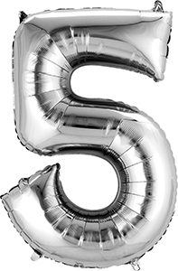 Number 5 Silver 26 inch helium shape by Anagram.