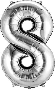 Number 8 Silver 26 inch helium shape by Anagram.