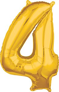 Number 4 Gold 26 inch helium shape by Anagram.
