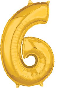 Number 6 Gold 26 inch helium shape by Anagram.