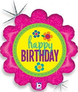 Happy Birthday Button Flowers Holographic balloon by Betallic.