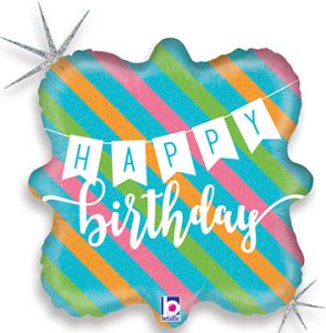 Birthday Banner Stripes Holographic balloon by Betallic.