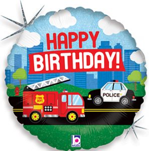 Emergency Vehicle Happy Birthday Holographic balloon by Betallic.