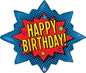 Superhero Happy Birthday Burst helium shape balloon by Betallic.