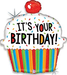 It's Your Birthday Cupcake Holographic helium shape balloon by Betallic.