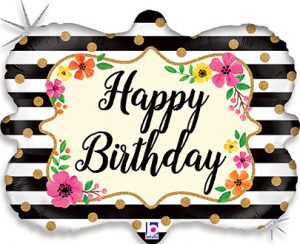 Floral Frame Birthday Holographic helium shape balloon by Betallic.