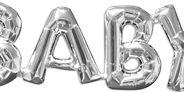 BABY Consumer Inflated Word balloon in silver by Anagram.