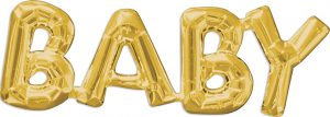 BABY Consumer Inflated Word balloon in gold by Anagram.