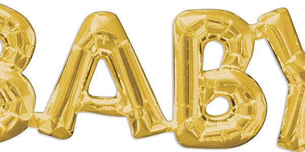 BABY Consumer Inflated Word balloon in gold by Anagram.
