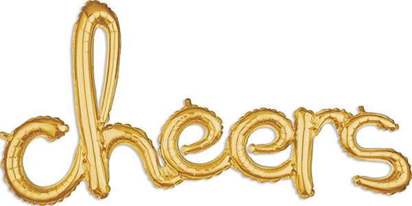 cheers Consumer Inflated Word balloon in gold by Anagram.
