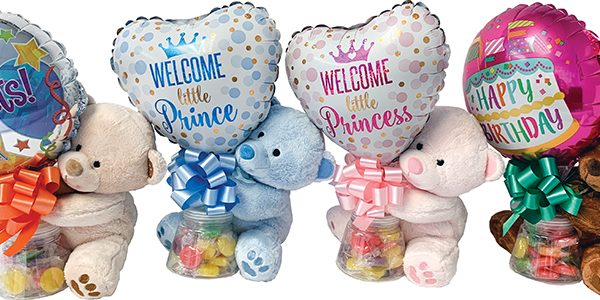 6 inch Bear Candy Jar with Mixed Candy and 9 inch Balloon 12/pk.