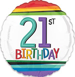 Rainbow Birthday 21 standard size balloon by Anagram.