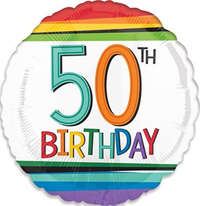 Rainbow Birthday 50 standard size balloon by Anagram.