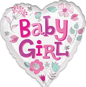 Baby Girl Heart standard size balloon by Anagram. 