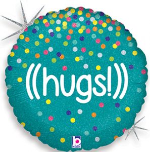 Glittering Hugs standard size Holographic balloon by Betallic.