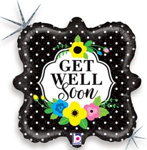 Floral Get Well Soon standard size Holographic balloon by Betallic.