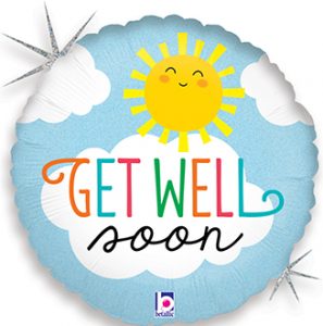 Get Well Soon Sun standard size Holographic balloon by Betallic.
