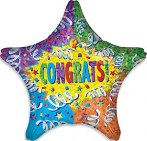 Congrats Streamer Explosion standard size Holographic balloon by Anagram.