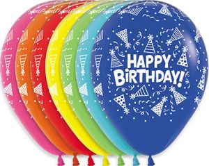 11 inch Birthday Hats Assortment of Betallatex Latex printed balloons by Betallic.