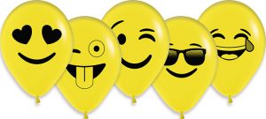 5 inch Emoji Assortment of Betallatex Latex printed balloons by Betallic.
