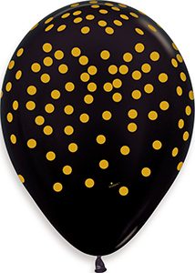11 inch Gold Confetti Black Betallatex Latex printed balloon by Betallic.