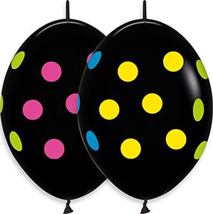 12 inch LINK-O-LOON Multi Dots Deluxe Black Betallatex balloon.