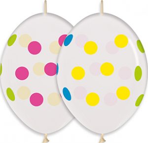 12 inch LINK-O-LOON Multi Dots Crystal Clear Betallatex balloon.