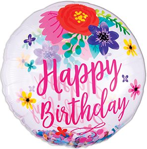 Confetti Floral Happy Birthday balloon by Anagram.