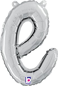 Consumer Inflated Script Letter Lowercase e Silver balloon by Betallic.