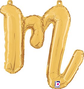 Consumer Inflated Script Letter Lowercase m Gold balloon by Betallic.