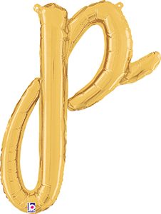 Consumer Inflated Script Letter Lowercase p Gold balloon by Betallic.