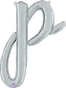 Consumer Inflated Script Letter Lowercase p Silver balloon by Betallic.